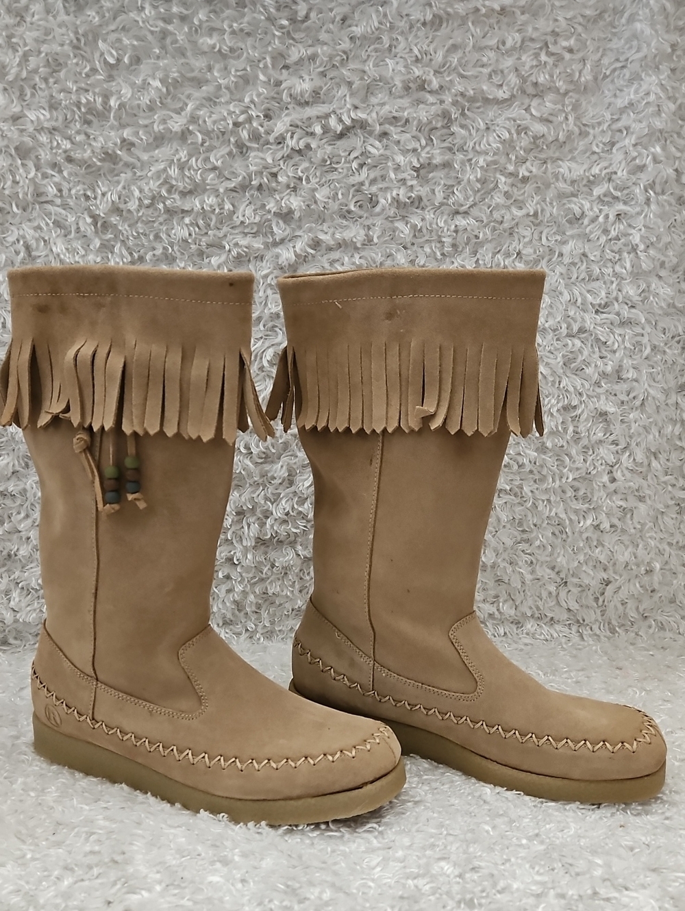 Fringe Boho Leather Suede Mid-Calf Boots - Tan
